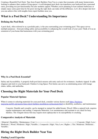 Creating a Beautiful Pool Deck: Tips from Expert Builders Near You