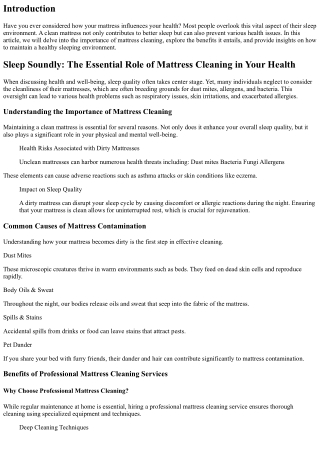 Sleep Soundly: The Essential Role of Mattress Cleaning in Your Health