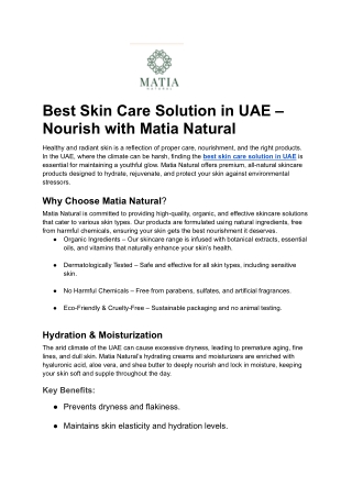 Best Skin Care Solution in UAE – Nourish with Matia Natural