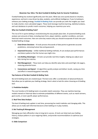 Maximize Your Wins - The Best Football AI Betting Tools for Smarter Predictions