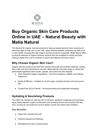 Buy Organic Skin Care Products Online in UAE – Natural Beauty with Matia Natural