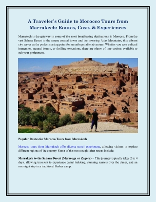 A Traveler’s Guide to Morocco Tours from Marrakech Routes, Costs & Experiences