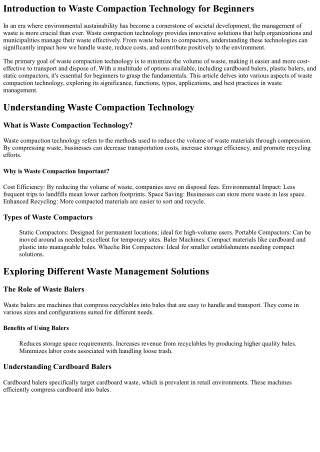 An Introduction to Waste Compaction Technology for Beginners