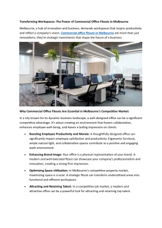 Transforming Workspaces: The Power of Commercial Office Fitouts in Melbourne