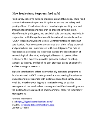 INTERNATIONAL FOOD SAFETY  TRAININGS IN KERALA