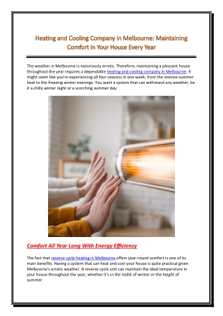 Heating and Cooling Company in Melbourne Maintaining Comfort in Your House Every Year