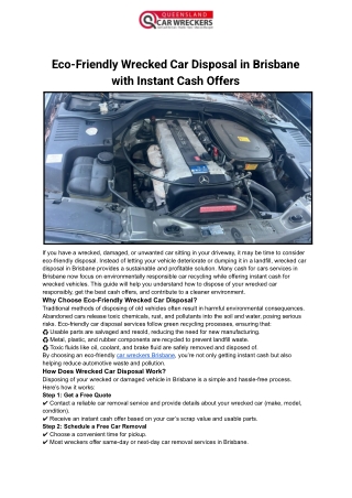Eco-Friendly Wrecked Car Disposal in Brisbane with Instant Cash Offers