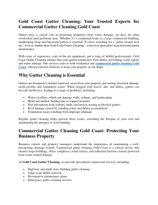 Gold Coast Gutter Cleaning Your Trusted Experts for Commercial Gutter Cleaning Gold Coast