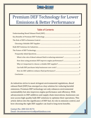 Premium DEF Technology for Lower Emissions & Better Performance