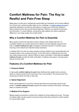 Comfort Mattress for Pain_ The Key to Restful and Pain-Free Sleep