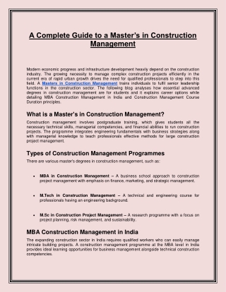 A Complete Guide to a Master’s in Construction Management