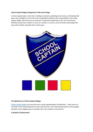 School Captain Badges Designed for Pride and Prestige