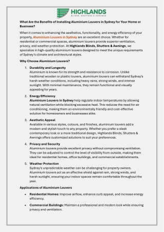 What Are the Benefits of Installing Aluminium Louvers in Sydney for Your Home or Business