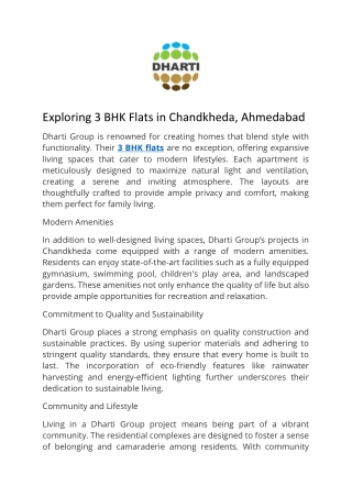 Exploring 3 BHK Flats in Chandkheda