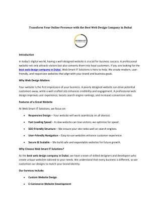 Transform Your Online Presence with the Best Web Design Company in Dubai