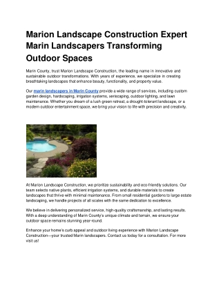Marion Landscape Construction Expert Marin Landscapers Transforming Outdoor Spaces