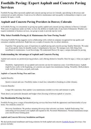 Foothills Paving and Maintenance