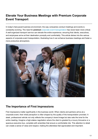 Elevate Your Business Meetings with Premium Corporate Event Transport