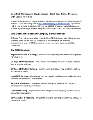 Best SEO Company in Bhubaneswar – Boot Your Online Presence with Digital Post Hub