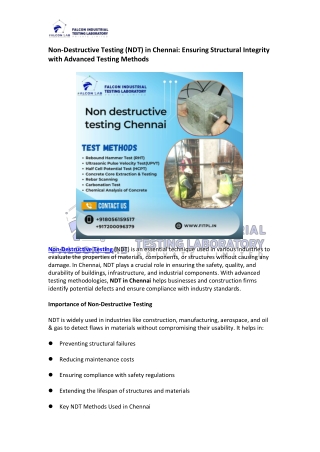 Non-Destructive Testing (NDT) in Chennai: Ensuring Structural Integrity with Adv
