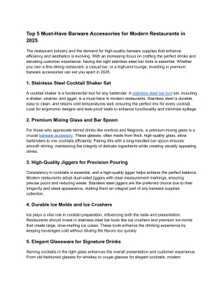 Top 5 Must-Have Barware Accessories for Modern Restaurants in 2025