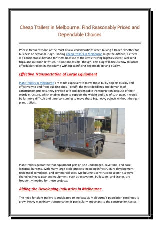 Cheap Trailers in Melbourne Find Reasonably Priced and Dependable Choices