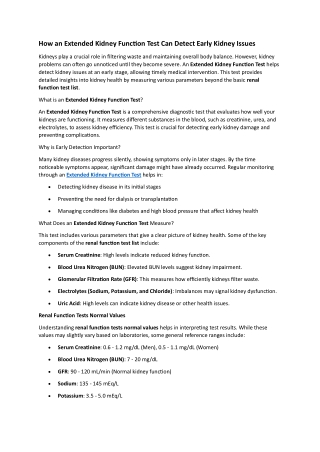 How an Extended Kidney Function Test Can Detect Early Kidney Issues