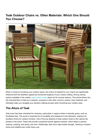 Teak Outdoor Chairs vs. Other Materials Which One Should You Choose