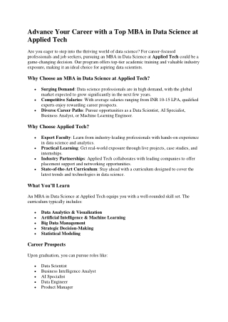 Advance Your Career with a Top MBA in Data Science at Applied Tech