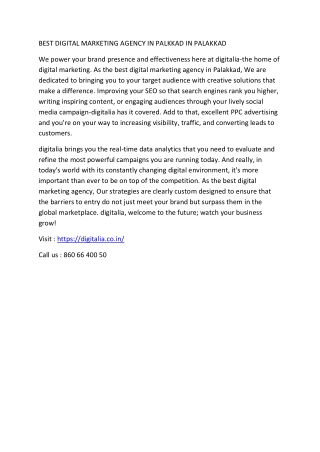 BEST DIGITAL MARKETING AGENCY IN PALKKAD IN PALAKKAD