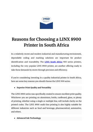Reasons for Choosing a LINX 8900 Printer in South Africa