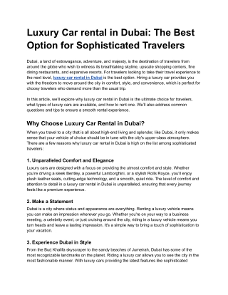 Luxury Car rental in Dubai_ The Best Option for Sophisticated Travelers