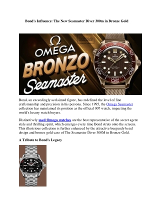 Bond's Influence The New Seamaster Diver 300m in Bronze Gold