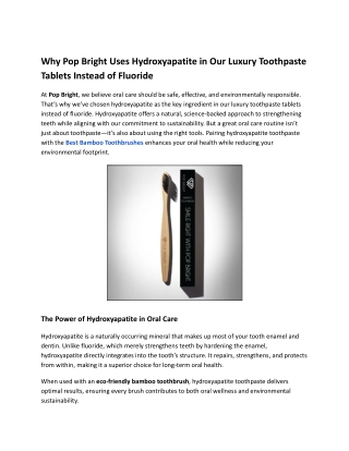 Why Pop Bright Uses Hydroxyapatite in Our Luxury Toothpaste Tablets Instead of Fluoride
