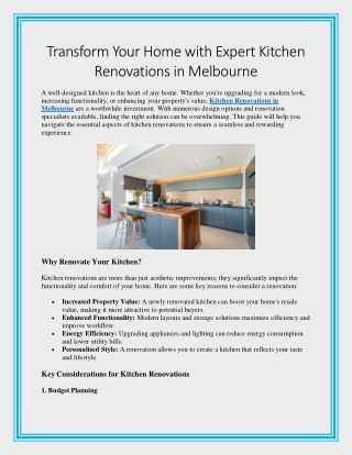 Transform Your Home with Expert Kitchen Renovations in Melbourne
