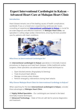 Expert Interventional Cardiologist in Kalyan