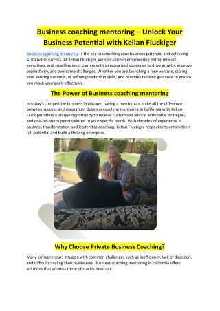 Business coaching mentoring – Unlock Your Business Potential with Kellan Fluckiger