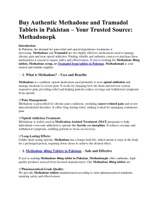 Buy Authentic Methadone and Tramadol Tablets in Pakistan