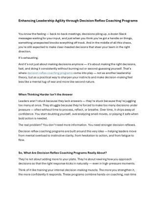 Enhancing Leadership Agility through Decision Reflex Coaching Programs