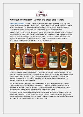 American Rye Whiskey: Sip Oak and Enjoy Bold Flavors