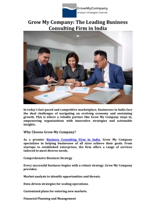 Grow My Company The Leading Business Consulting Firm in India