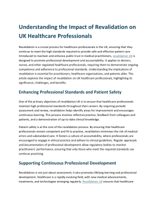Understanding the Impact of Revalidation on UK Healthcare Professionals