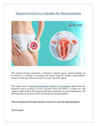 Important Facts to Consider for Hymenoplasty