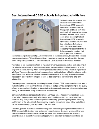 Best International CBSE schools in Hyderabad with fees