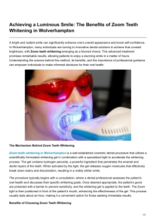 Achieving a Luminous Smile The Benefits of Zoom Teeth Whitening in Wolverhampton