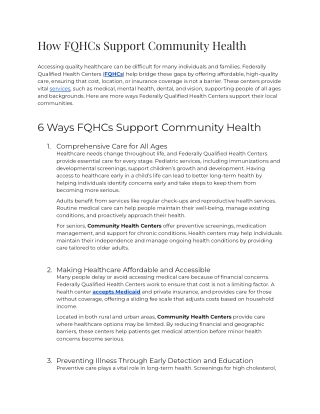 How FQHCs Support Community Health