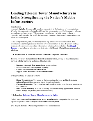 Leading Telecom Tower Manufacturers in India