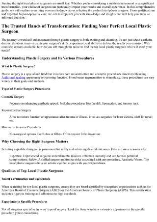 The Trusted Hands of Transformation: Finding Your Perfect Local Plastic Surgeon