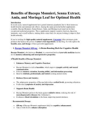 Benefits of Bacopa, Senna, Amla, Moringa Leaf for Optimal Health