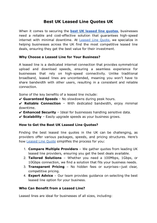 Best UK Leased Line Quotes UK